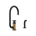 Product Image of Billet Single-Handle Bar Sink Faucet w/ Two-Function Extended-Reach Spout And Side Sprayer (Matte Black w/ Brushed Moderne Brass), K-28675-3-BMB