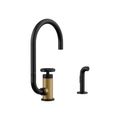 Product Image of Billet Single-Handle Bar Sink Faucet w/ Two-Function Extended-Reach Spout And Side Sprayer (Matte Black w/ Brushed Moderne Brass), K-28675-9-BMB