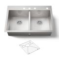 Product Image of 33" Top-/Undermount Double-Bowl Kitchen Sink (Stainless Steel), K-3820-4-NA