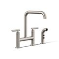 Product Image of Two-Hole Bridge Kitchen Sink Faucet w/ Side Sprayer (Vibrant Stainless), K-7548-4-VS