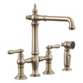 Product Image of Artifacts Three-Hole Bridge Kitchen Sink Faucet w/ Side Sprayer (Vibrant Brushed Bronze), K-76519-4-BV