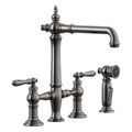 Product Image of Artifacts Three-Hole Bridge Kitchen Sink Faucet w/ Side Sprayer (Vibrant Titanium), K-76519-4-TT