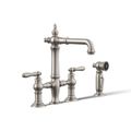 Product Image of Three-Hole Bridge Bar Sink Faucet w/ Side Sprayer (Vibrant Stainless), K-76520-4-VS