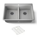 Product Image of 33" Top-/Undermount Double-Bowl Kitchen Sink (Matte Grey), K-8185-1-CM4