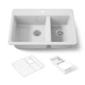 Product Image of 33" Top-Mount Double-Bowl Workstation Kitchen Sink (White), K-8669-1A2-0