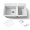 Product Image of 33" Top-Mount Double-Bowl Workstation Kitchen Sink (White), K-8669-4A2-0