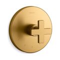 Product Image of Mastershower Temperature Control Valve Trim w/ Cross Handle (Vibrant Brushed Moderne Brass), K-T73133-3-2MB