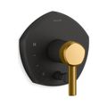 Product Image of Rite-Temp Valve Trim w/ Push-Button Diverter And Lever Handle (Matte Black w/ Brushed Moderne Brass)