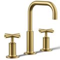 Product Image of Purist Widespread Bathroom Sink Faucet w/ Cross Handles, 1.2 GPM (Vibrant Brushed Moderne Brass), K-14406-3-2MB