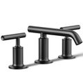 Product Image of Purist Widespread Bathroom Sink Faucet w/ Lever Handles, 1.2 GPM (Matte Black), K-14410-4-BL