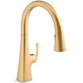 Product Image of Graze Touchless Pull-down Kitchen Faucet w/ 3-Function Sprayhead (Vibrant Brushed Moderne Brass), K-22068-2MB