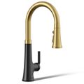 Product Image of Tone Pull-down Kitchen Faucet w/ 3-Function Sprayhead (Matte Black w/ Brushed Moderne Brass), K-23764-BMB