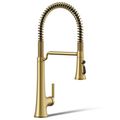 Product Image of Tone Semi-professional Pull-down Kitchen Faucet w/ 3-Function Sprayhead (Vibrant Brushed Moderne Brass), K-23765-2MB