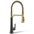 Product Image of Tone Semi-professional Pull-down Kitchen Faucet w/ 3-Function Sprayhead (Matte Black w/ Brushed Moderne Brass), K-23765-BMB