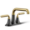 Product Image of Tone Centerset Bathroom Sink Faucet, 1.2 GPM (Matte Black w/ Brushed Moderne Brass), K-27414-4-BMB