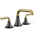 Product Image of Tone Widespread Bathroom Sink Faucet, 1.2 GPM (Matte Black w/ Brushed Moderne Brass), K-27416-4-BMB