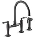 Product Image of Edalyn by Studio McGee Two-hole Bridge Kitchen Faucet w/ Side Sprayer (Matte Black), K-28356-BL