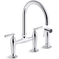Product Image of Edalyn by Studio McGee Two-hole Bridge Kitchen Faucet w/ Side Sprayer (Polished Chrome), K-28356-CP