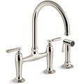 Product Image of Edalyn by Studio McGee Two-hole Bridge Kitchen Faucet w/ Side Sprayer (Vibrant Polished Nickel), K-28356-SN