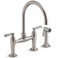 Product Image of Edalyn by Studio McGee Two-hole Bridge Kitchen Faucet w/ Side Sprayer (Vibrant Stainless), K-28356-VS