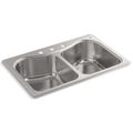 Product Image of Staccato 33" Top Mount Double-bowl Kitchen Sink (Stainless Steel), K-3369-4-NA