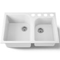 Product Image of Executive Chef 33" Undermount Double-bowl Kitchen Sink (White), K-5931-4U-0