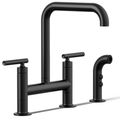 Product Image of Purist Two-hole Bridge Kitchen Faucet w/ Side Sprayer (Matte Black), K-7548-4-BL