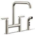 Product Image of Purist Two-hole Bridge Kitchen Faucet w/ Side Sprayer (Vibrant Polished Nickel), K-7548-4-SN