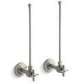 Product Image of Pair 3/8" Npt Angle Supplies w/ Stop, Cross Handle And Annealed Vertical Tube (Vibrant Brushed Nickel), K-7605-P-BN