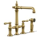 Product Image of Artifacts 3-Hole Bridge Kitchen Faucet w/ Side Sprayer (Vibrant Brushed Moderne Brass), K-76519-4-2MB