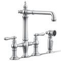 Product Image of Artifacts 3-Hole Bridge Kitchen Faucet w/ Side Sprayer (Polished Chrome), K-76519-4-CP
