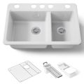 Product Image of Riverby 33" Undermount Double-bowl Workstation Kitchen Sink (White), K-8669-5UA3-0