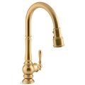 Product Image of Artifacts Pull-down Kitchen Faucet w/ 3-Function Sprayhead (Vibrant Brushed Moderne Brass), K-99259-2MB