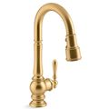 Product Image of Artifacts Pull-down Kitchen Faucet w/ 3-Function Sprayhead (Vibrant Brushed Moderne Brass), K-99261-2MB