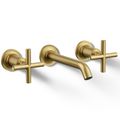 Product Image of Purist Wall Mount Bathroom Faucet w/ Cross Handles, 1.2 GPM (Vibrant Brushed Moderne Brass), K-T14413-3-2MB