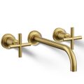 Product Image of Purist Wall Mount Bathroom Faucet w/ Cross Handles, 1.2 GPM (Vibrant Brushed Moderne Brass), K-T14414-3-2MB