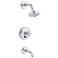 Product Image of Purist Rite-temp Bath And Shower Trim Kit w/ Push-button Diverter And Cross Handle, 2.5 GPM (Polished Chrome)