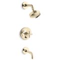 Product Image of Purist Rite-temp Bath And Shower Trim Kit w/ Push-button Diverter And Cross Handle, 2.5 GPM (Vibrant French Gold)