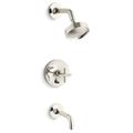 Product Image of Purist Rite-temp Bath And Shower Trim Kit w/ Push-button Diverter And Cross Handle, 2.5 GPM (Vibrant Polished Nickel), K-T14421-3-SN