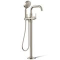 Product Image of Castia Floor Mount Bath Filler Trim w/ Handshower (Vibrant Brushed Nickel)