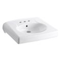 Product Image of Brenham Wall-Mount Or Concealed Carrier Arm Mount Commercial Bathroom Sink w/ 4" Centerset Faucet Holes, Antimicrobial Finish (White), K-1997-SS4-0