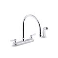 Product Image of 1.8 GPM Kitchen Sink Faucet w/ 9-5/16" Gooseneck Spout, Matching Finish Sidespray, Aerated Flow And Wristblade Handles (Polished Chrome), K-810T71-4AFA-CP