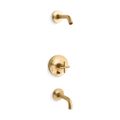 Product Image of Rite-Temp Bath And Shower Trim Kit w/ Push-Button Diverter And Cross Handle, Without Showerhead (Vibrant Brushed Moderne Brass)