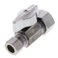 Product Image of 1/2" Nom Compression (5/8" OD) x 3/8" OD Compression 1/4-Turn Straight Ball Stop Valve, Lead Free (Chrome)