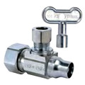 Product Image of 1/2" Nom Compression (5/8" OD) x 3/8" OD Compression 1/4-Turn Angle Stop Valve, Lead Free (Chrome)
