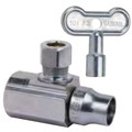 Product Image of 1/2" FIP x 3/8" OD Compression 1/4-Turn Angle Ball Stop Valve, Lead Free (Chrome)
