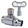 Product Image of 1/2" Nominal Sweat x 3/8" OD Compression 1/4-Turn Angle Ball Stop Valve, Lead Free (Chrome)