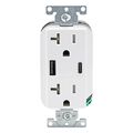 Product Image of Decora Tamper-Resistant Duplex Receptacle w/ 27W Dual Type A/C USB Charger, NEMA 5-20R - White (20A, 125V)