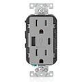 Product Image of Decora Tamper Resistant Combination Duplex Receptacle w/ 25W+ (5.1A) USB Charger, NEMA 5-15R - Gray (15A, 125V)