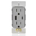 Product Image of Decora Tamper-Resistant Combination Duplex Receptacle w/ 60W (2A-2.5A) Dual Type A/C Power Delivery USB Charger, NEMA 5-15R - Gray (15A, 125V)